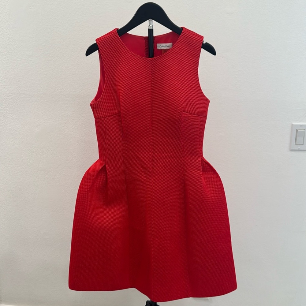 Calvin Klein Coral Red Fit & Flare Sleeveless Dress Size 6